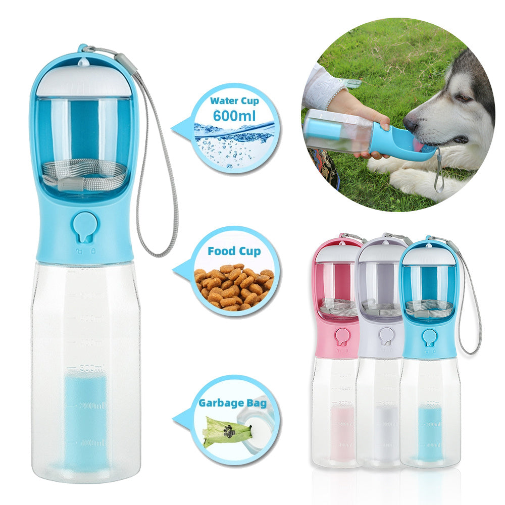 Borraccia 3 in 1 per Cani e Gatti – Acqua, Cibo e Sacchetti Igienici